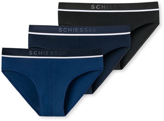 Schiesser Men's Rio Slip Organic - Pack de 3 - Zwart - Bleu foncé - Blauw - Taille L