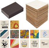 Belle Vous Carrés en Bois Bruts avec Éponge de Ponçage (Lot de 50) - 10 x 10 cm - 2,5 mm d'Épaisseur Carrés en Bois pour Sous-verres DIY , Hobby et Pyrogravure