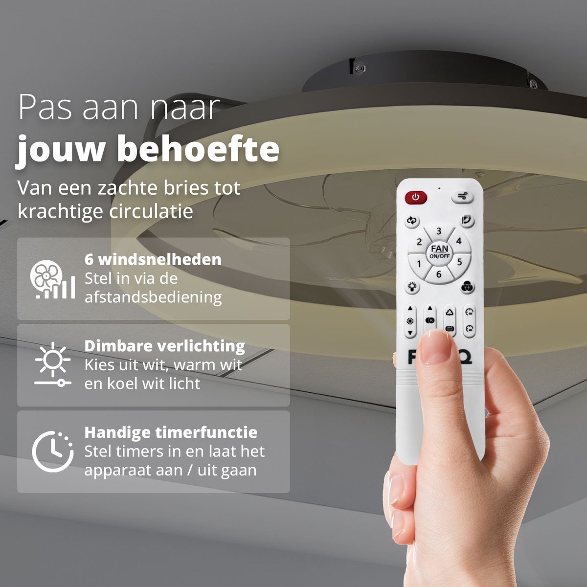 FlinQ AeroGlow Smart Plafondventilator met Verlichting - Wit thumbnail 5