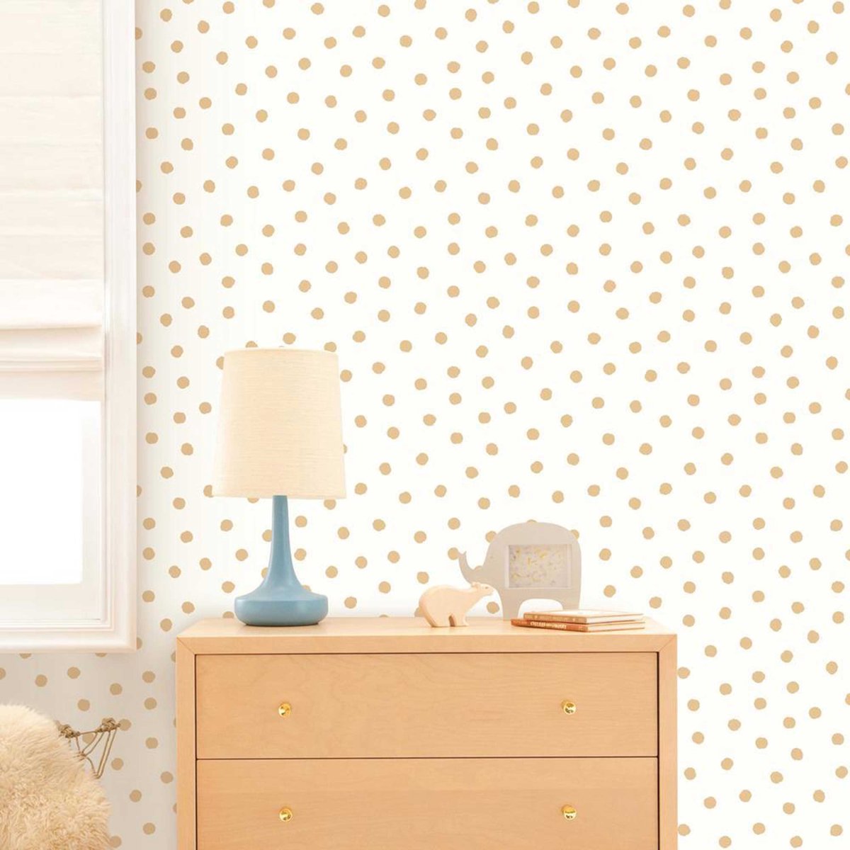 Zelfklevend behang Gold Dot - RoomMates - Muurstickers - Wit; Goud - Vinyl