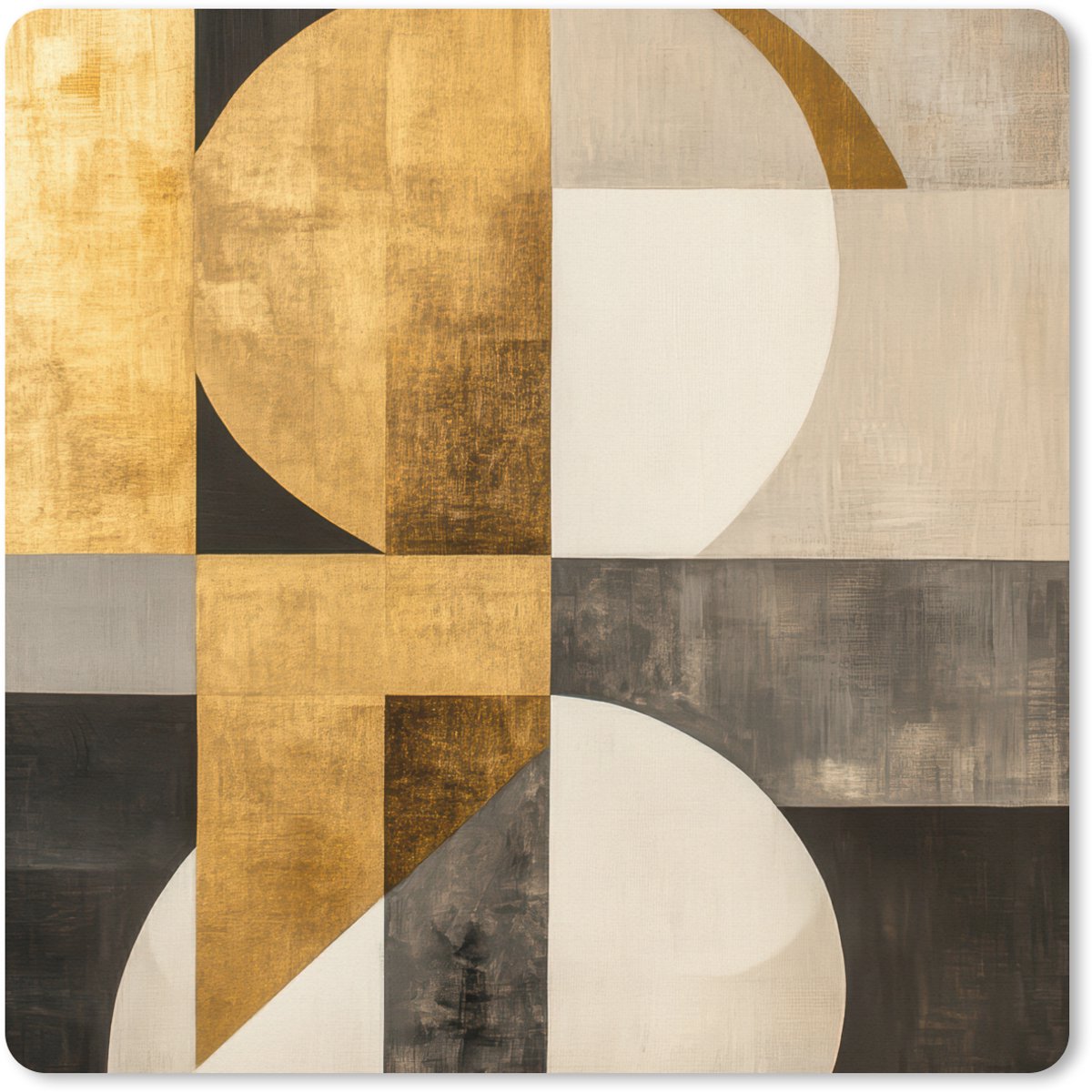 Muismat XXL 40x40 cm - Bureau onderlegger - Bureau mat Abstract - Goud - Grijs - Vormen - Geometrisch - Bureaumat - Gaming mousepad xl - Bureaulegger groot - Computer deskmat