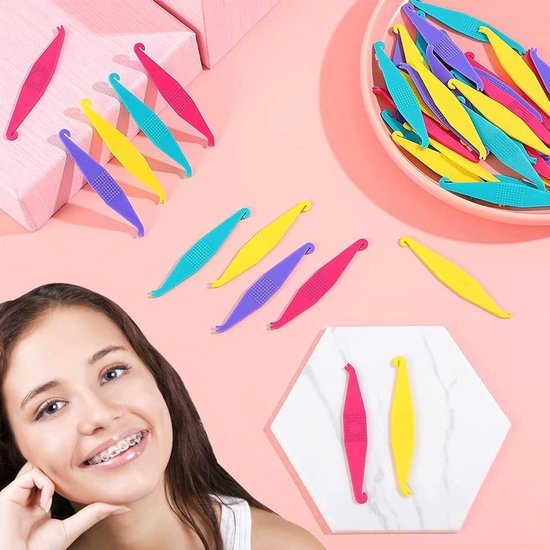 OFFCUP Orthodontische elastische bandjes, 500 rubberen tractiebandjes, orthodontische elastische rubberen bandjes met 5 plaatsers voor beugels voor tandartsen, beugels, tandspleetjes, aap, 9,35 mm