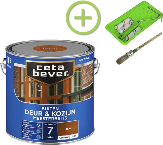 CetaBever - CetaBever - Pakket - Buiten Deur & Kozijn Beits - Glans - Teak - 2.5 liter + Beitsset