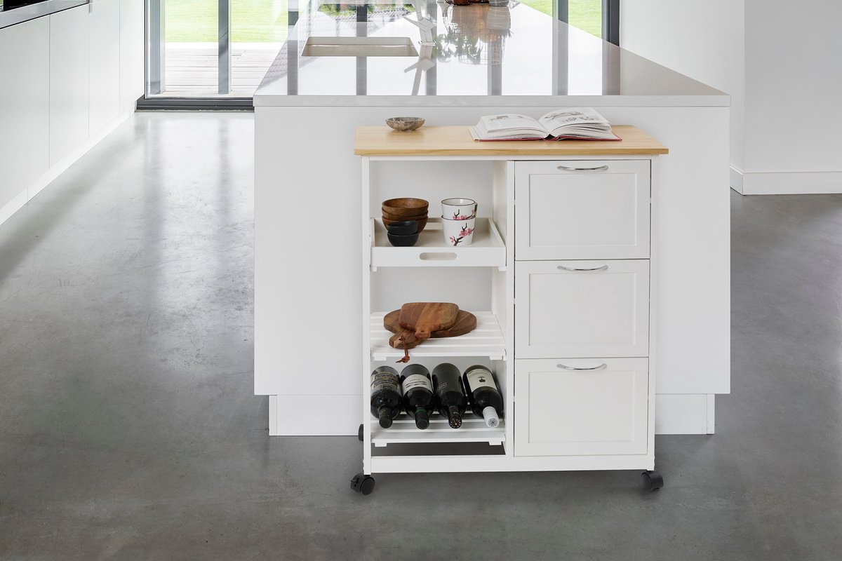 Lifa Living Keukentrolley Sophie - Wieltjes - Serveerwagen - Wit - 67x37x84(LxBxH)