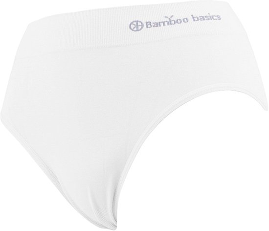 Witte naadloze slip van Bamboo Basics met logo op de tailleband.