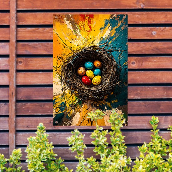 Oeufs colorés dans un nid - Affiches Nest - Affiche d'oeufs d'extérieur - Expressionnisme abstrait - Affiche Décoration de jardin - Décoration de jardin - affiche jardin 100x150 cm