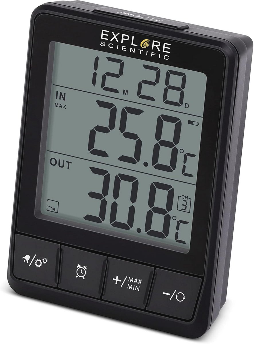 Draadloos Weerstation met Buitensensor - Temperatuurstation voor Binnen en Buiten, Zwart