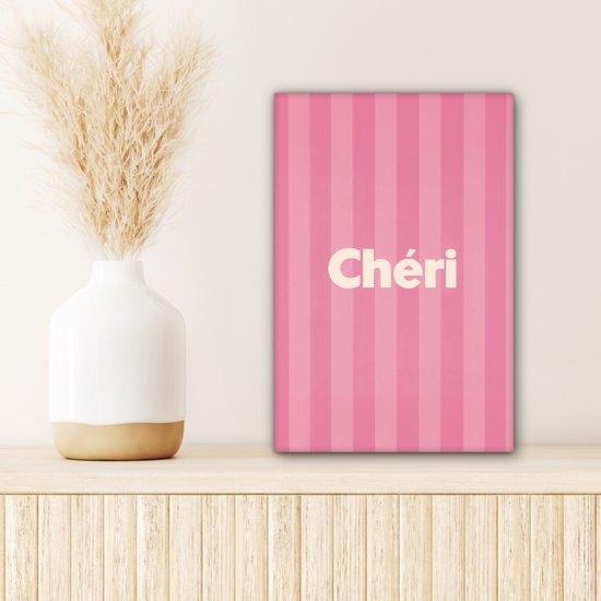 Canvas schilderij 20x30 cm - Exclusieve wanddecoratie Gestreept - Roze - Chéri - Muurdecoratie woonkamer - Slaapkamer decoratie - Kamer accessoires - Schilderijen op canvas