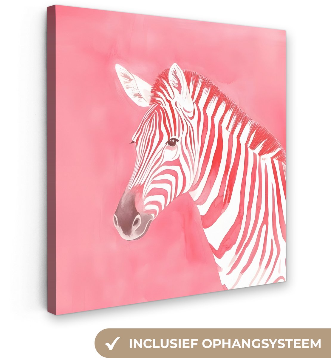 Canvas schilderij 90x90 cm - Exclusieve wanddecoratie Zebra - Pink - Verf - Muurdecoratie 