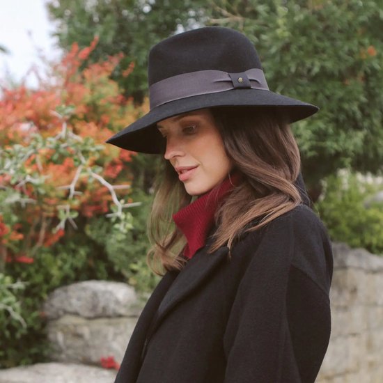 Heather Fedora Classic Ladies Hat Feutre Winter Felt Hat 100% Laine Feutre House of Ord - Taille: L/XL: 59cm Couleur: Zwart