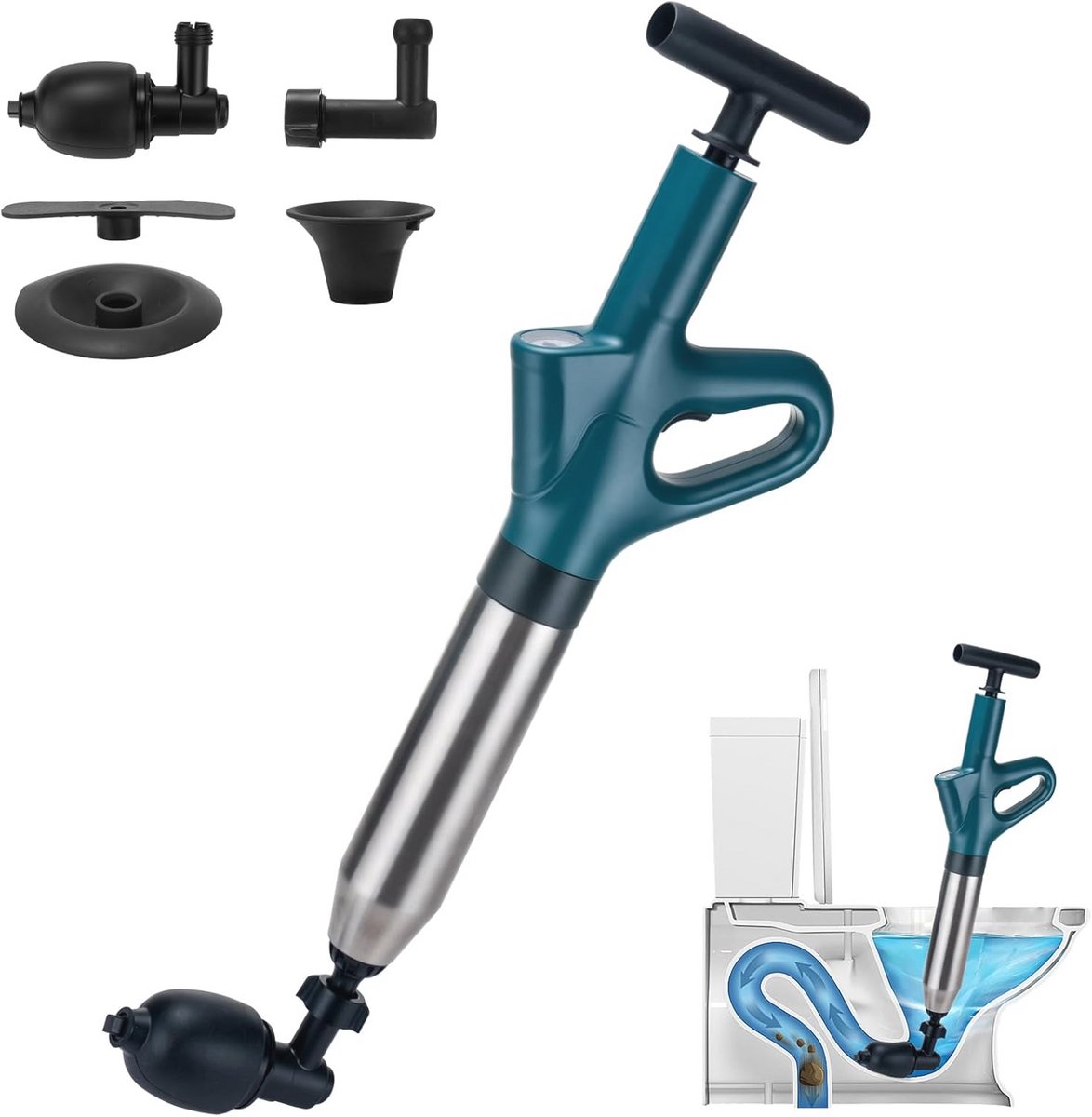 Heavy Duty Toilet Plunjer en Gootsteen Ontstopper met Vervangbare Koppen