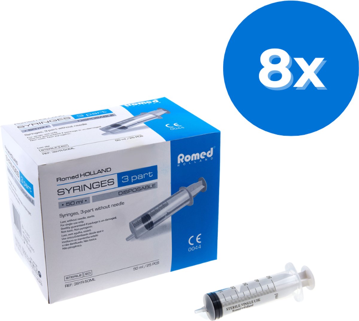 Goedkoopste Romed 3-delige injectiespuiten 50ml luer slip 200 stuks - Set van 8 doosjes Romed