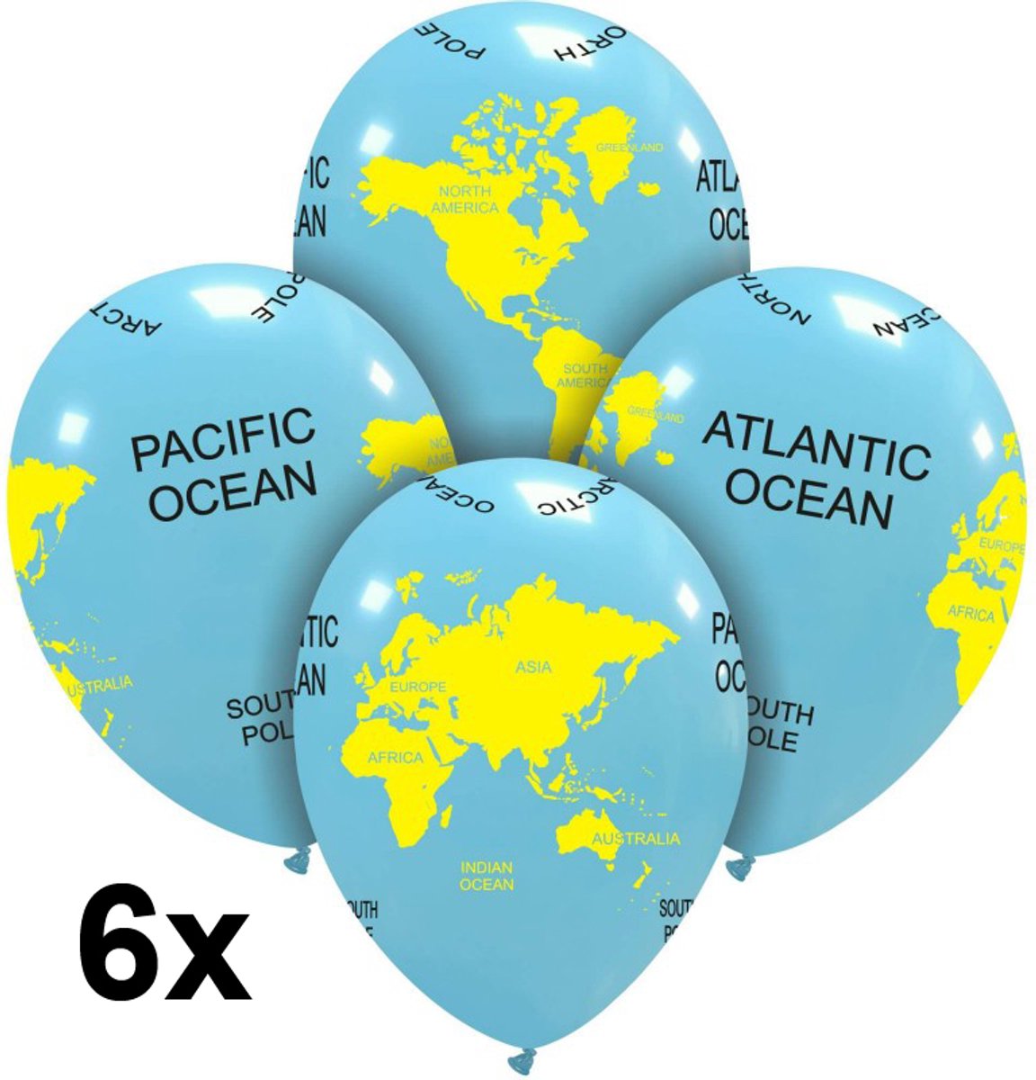 Wereldbol ballonnen, 6 stuks, 30cm, latex