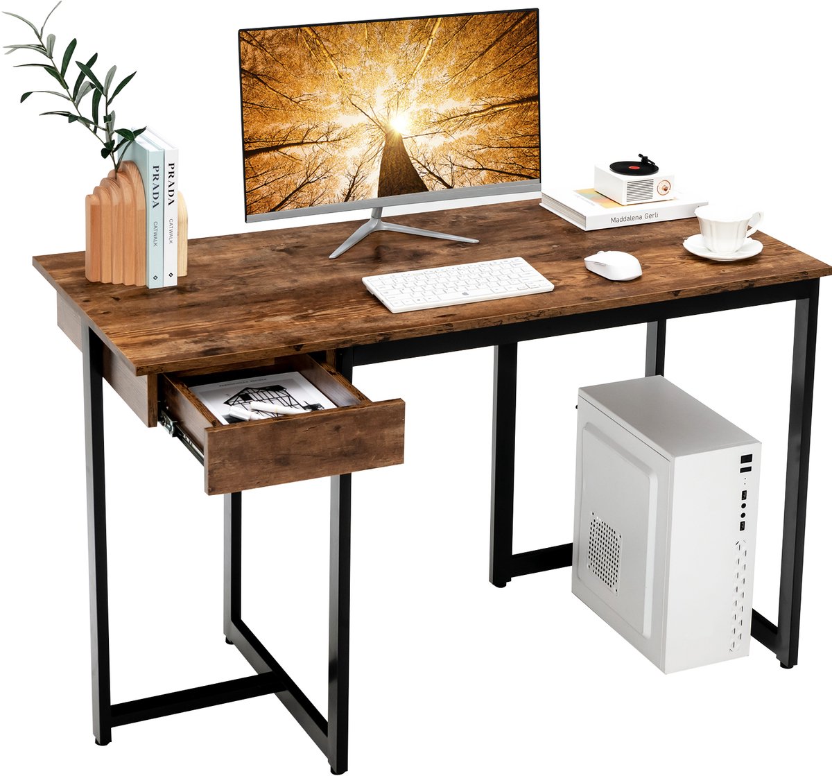 Costway Computertafel, hout, vintage bruin, 120 cm x 55 cm x 75 cm