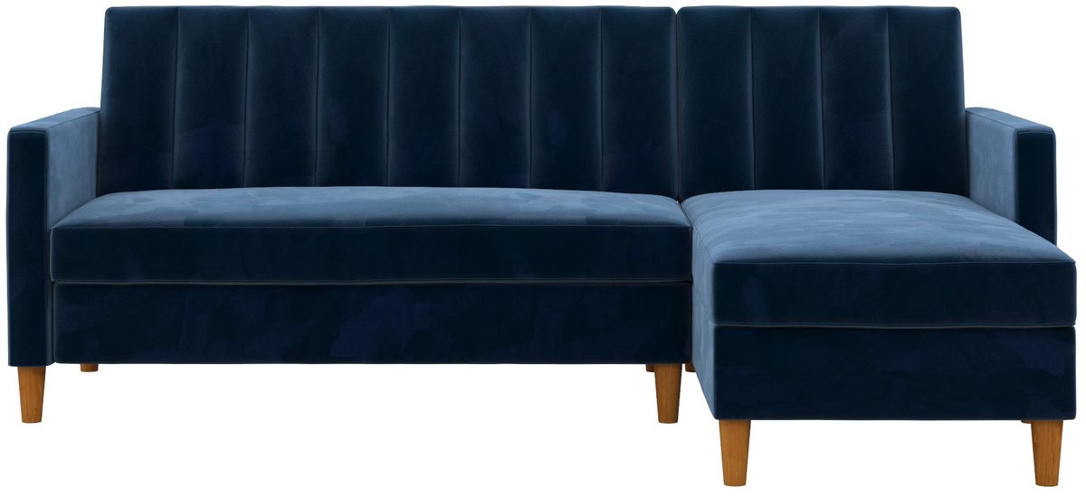 Celine-Slaapbank met 4 zitplaatsen en chaise longue in fluwelen marineblauw