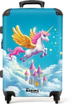 Bol.com NoBoringSuitcases.com® - Kinderkoffer meisje - Kindertrolley meisjes - Vliegende eenhoorn met gouden vleugels boven kast... aanbieding