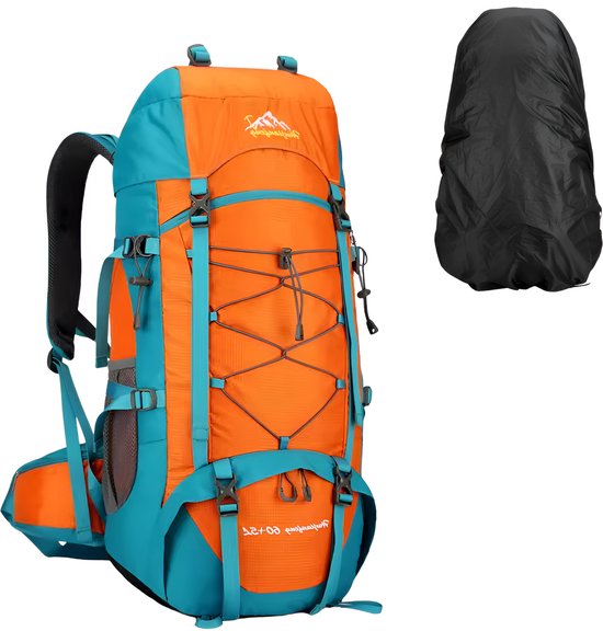 CarryQuest® - Outdoor Bergbeklimming Rugzak 65L - Afneembare Schouderriem + Schoenentas - Wandeltassen - Teryleen - Multifunctionele Tas - Oranje