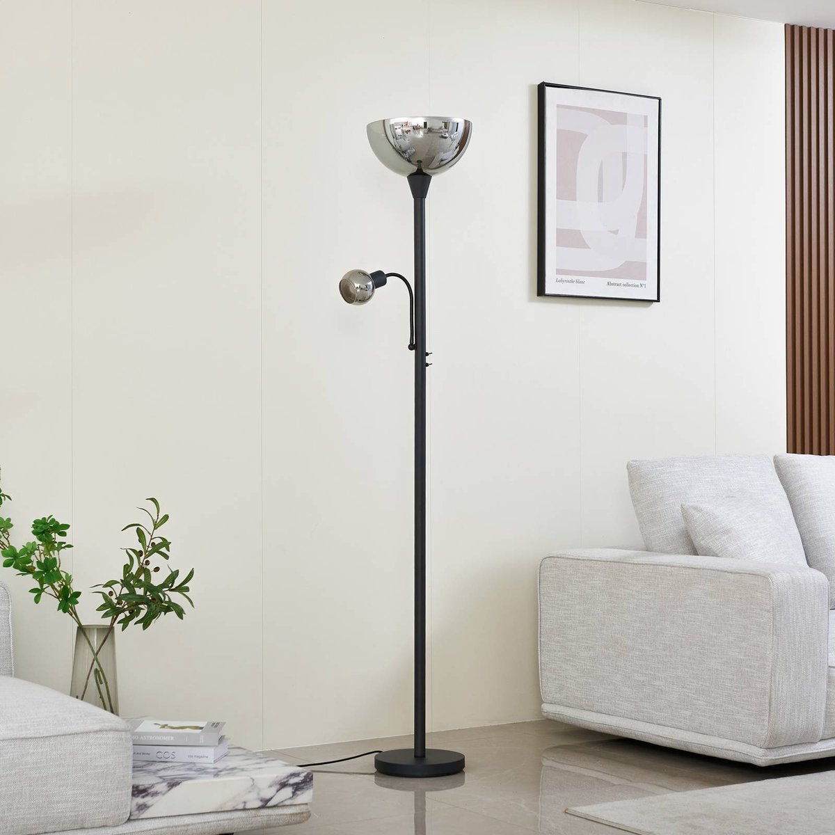 Lindby - vloerlamp - 2lichts - Glas, ijzer - H: 185 cm - E27 - grijs, zwart