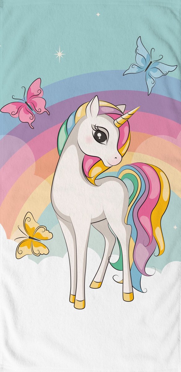 Good Morning Kinderstrandlaken "eenhoorn en regenboog" - Multi - (75x150 cm) - Microfiber