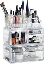 Relaxdays make-up organizer van acryl - cosmetica toren - lippenstifthouder - make up box - wit