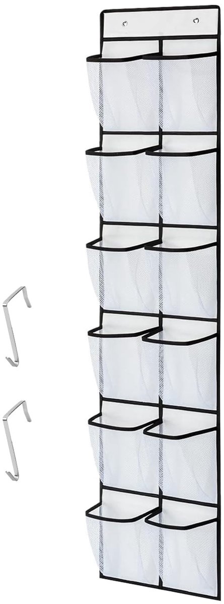 Ibenzoa® Ruimtebesparende Deurhanger Organizer voor Schoenen en Meer, 12 Grote Vakken, Inclusief Haken