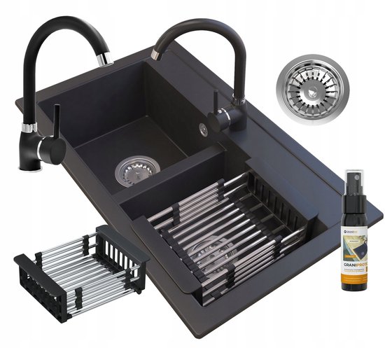 Spoelbak keuken Graniet Antraciet RealStone Troya 100x50cm Inclusief - - Online Sanitairwinkel