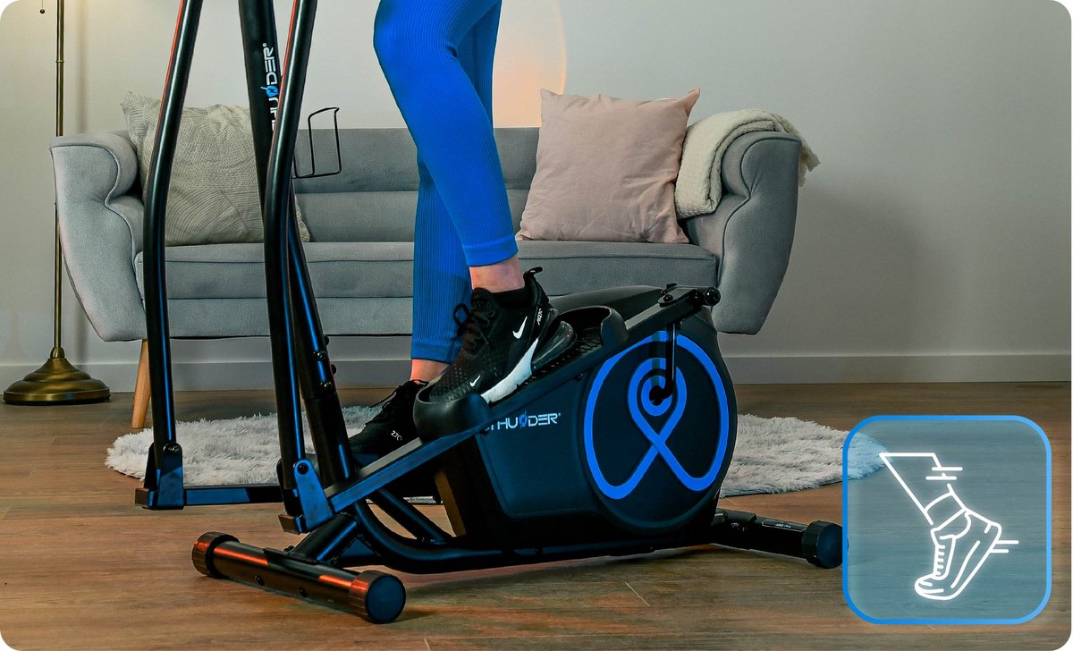 Afbeelding 2 van THUNDER® Crosstrainer | SPARKY | Elliptische Trainer | Magnetisch | 8 Weerstandsniveaus | Hartslagsensor | Antislip Pedalen | Stil in gebruik | Transportwielen | Max. 110 kg | Voor Thuisgebruik |