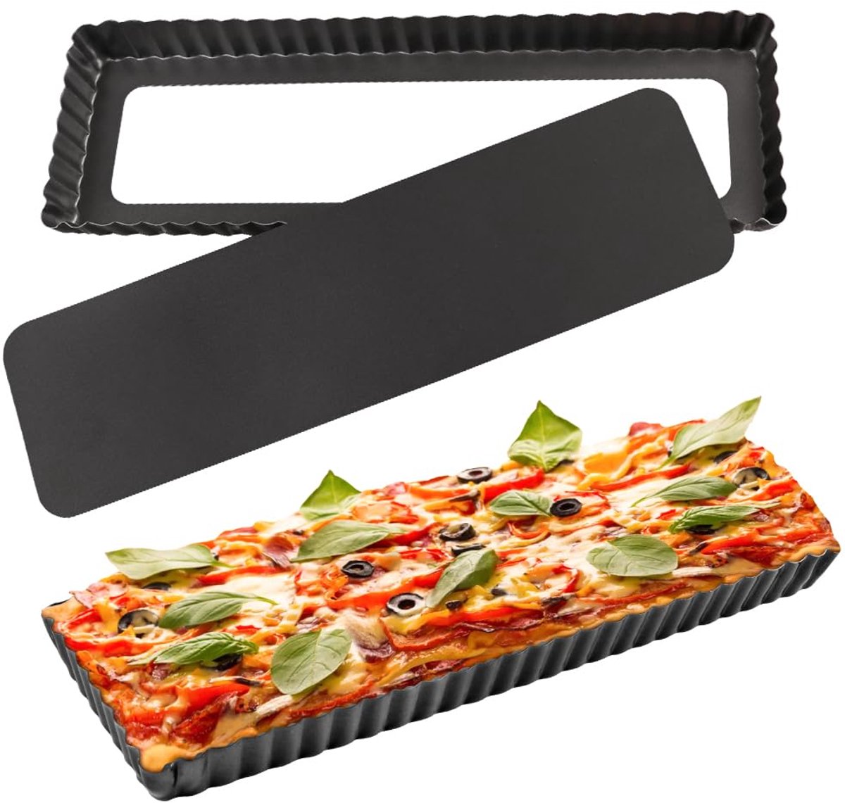 Ibenzoa® Set van Twee Rechthoekige Non-Stick Quiche- en Taartvormen met Hefbodem voor Perfect Bakplezier