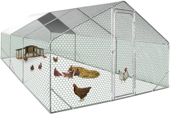 Kippenhok Woodland IDMarket Kippenhok 18 M² - Volière Van Verzinkt Staal 6x3 Meter Met Dakzeil Veilig Hok Voor 20 Kippen