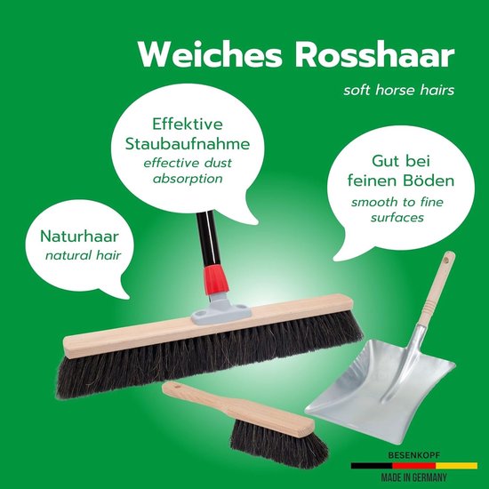 Novaliv bezem 50 cm met steel halbezem paardenhaarbezem inclusief veegset verzinkt bestaande uit stoffer en blik handborstel fijne bezem ideaal als werkplaatsbezem halbezem huisbezem met steel — afbeelding 2