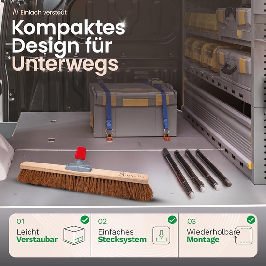 Novaliv kokosbezem 60 cm met steel kokosharenbezem natuurharen met steel ideaal als werkplaatsbezem halbezem industriële bezem huisbezem veegbezem schildersbezem haarbezem terrasbezem zacht van Novaliv — afbeelding 5