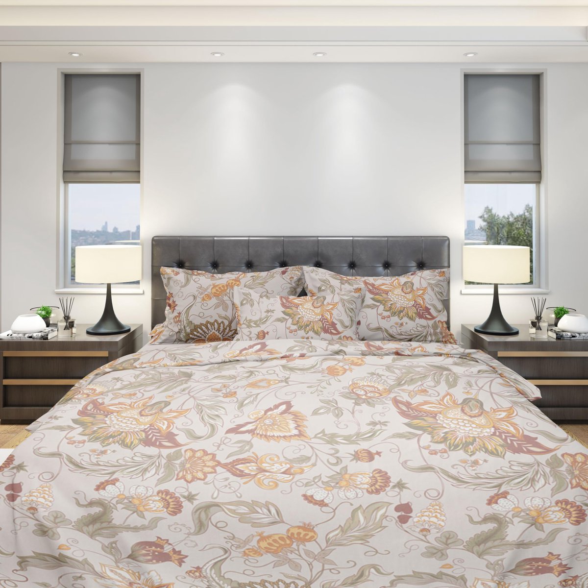 Ibenzoa Ademend en Elegant Bloemenpatroon Dekbedovertrekset voor Optimaal Slaapcomfort in Formaat beige