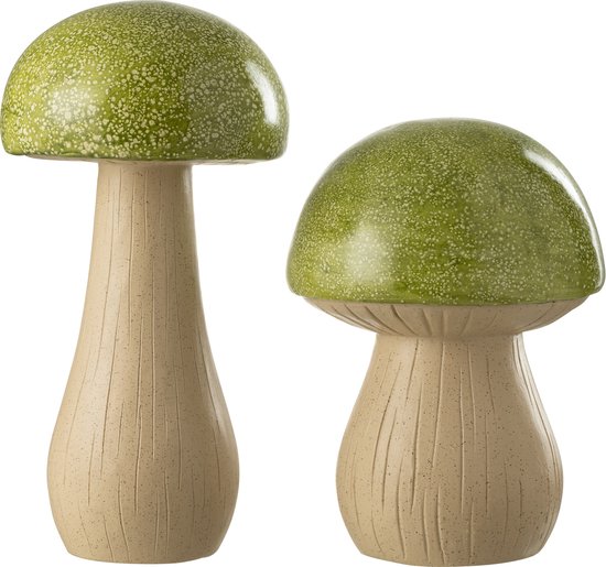 J-Line decoratie Paddenstoel Buiten - kunststof - groen - set van 2