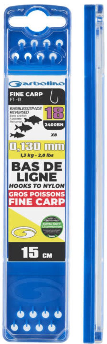 Garbolino Hooks to Nylon Competition Fine Carp F1-R 15cm (8 pcs) - Maat : Haak 12 (2400BN) - 0.155mm Super Soft