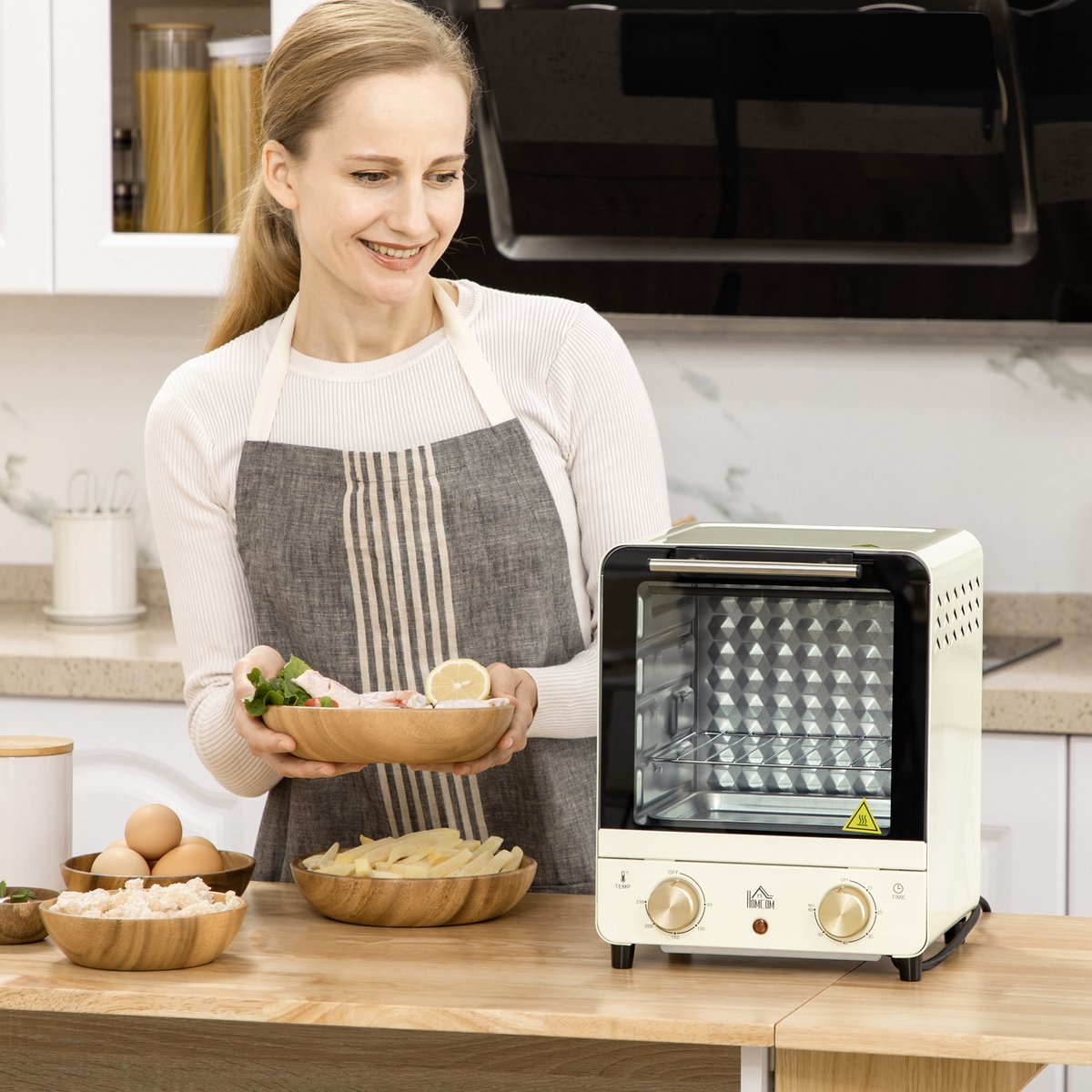 ZYLARO mini oven - Vrijstaande Elektrische Oven - 15L - 1000W - Vintage crème wit – foto 4
