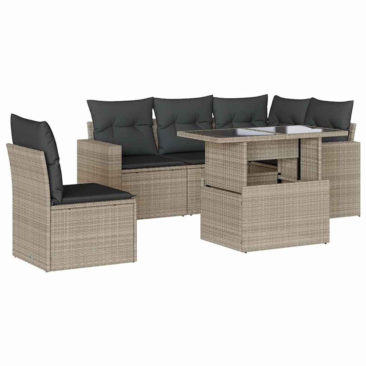 The Living Store 6-delige Loungeset met kussens poly rattan lichtgrijs - Loungebank - Tuinlounge - Lounge Set - Buitendecoratie - Outdoor Living