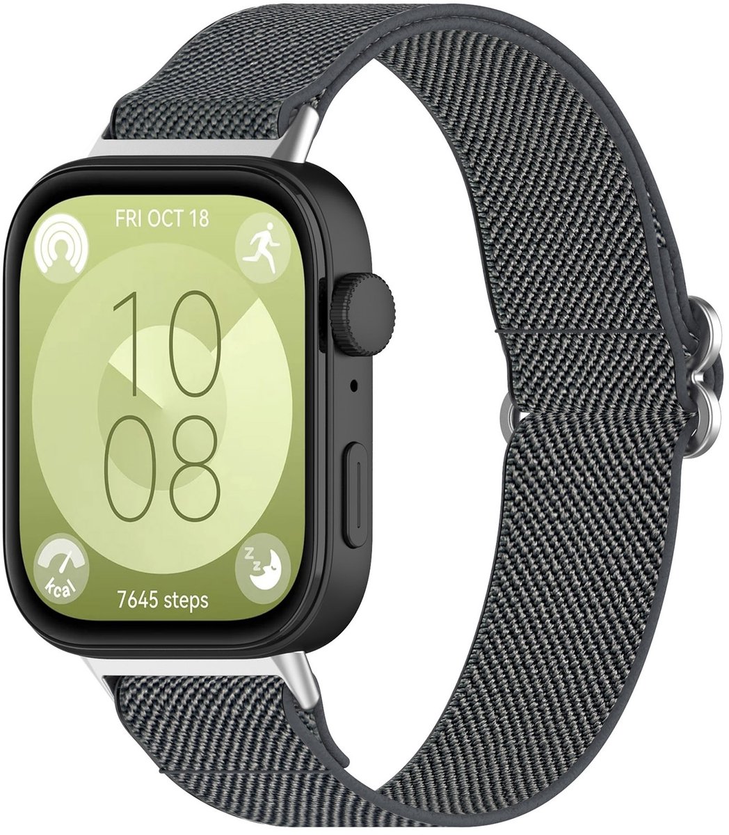 By Qubix - Elastische nylon band - Grijs - geschikt voor Huawei Watch Fit 3 / Fit 4