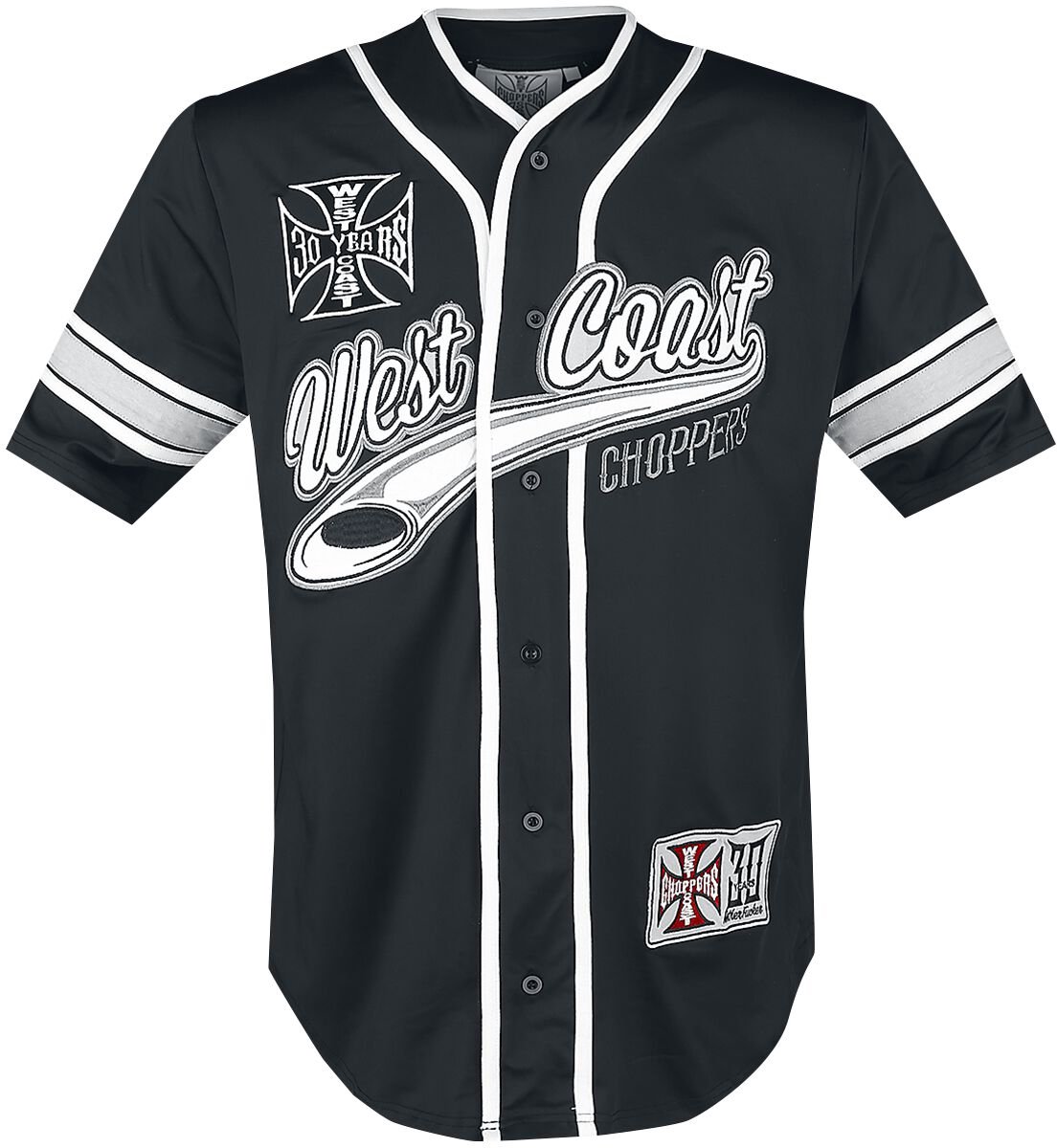 West Coast Choppers 30 Years Anniversary Limited Baseball Jersey Shirt met korte mouwen zwart-wit