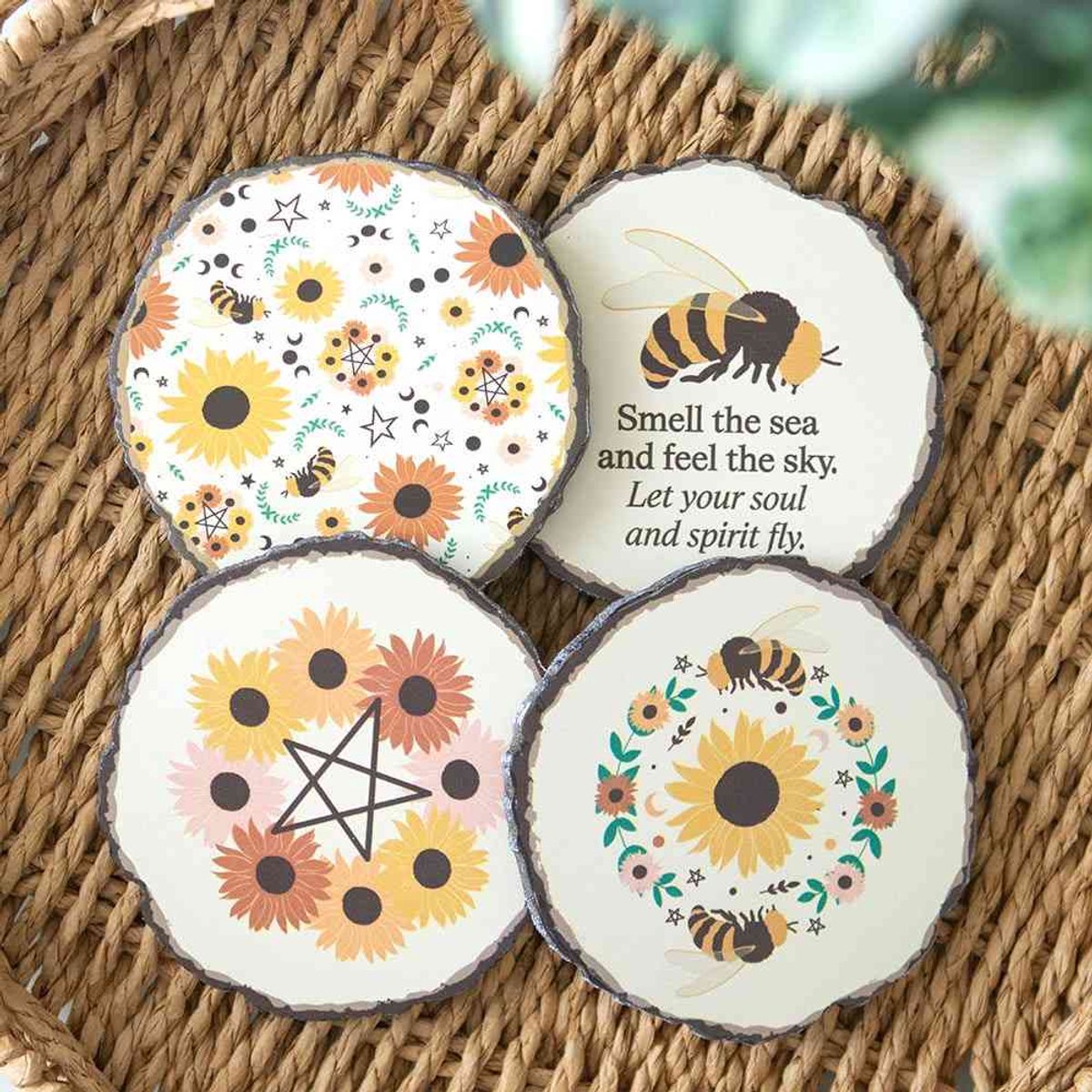 Something Different - Summer Solstice Wood Slice Onderzetter Set - Multicolours