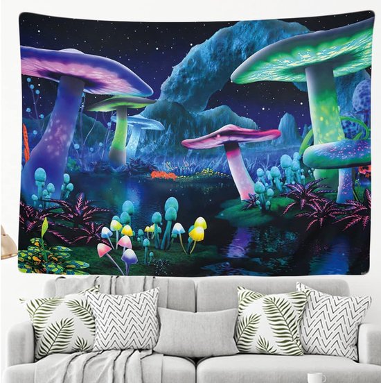Ulticool - Psychedelic Mushroom Heaven - Tapisserie - 200x150 cm - Groot tapisserie - Affiche