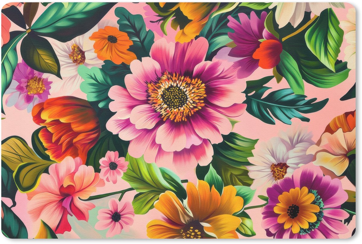 Muismat 27x18 cm - Mousepad Bloemen - Kleurrijk - Roze - Muismatten
