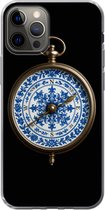 Telefoonhoesje Geschikt voor iPhone 13 Pro hoesje - Kompas - Delfts blauw - Zwart - Siliconen Telefoonhoesje Telefoonhoesje