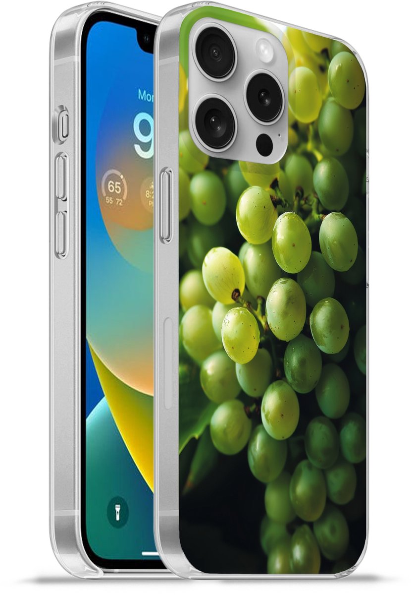 Telefoonhoesje Geschikt voor Apple Iphone 16 Pro hoesje - Druiven - Tros - Groen - Siliconen Telefoonhoesje Telefoonhoesje