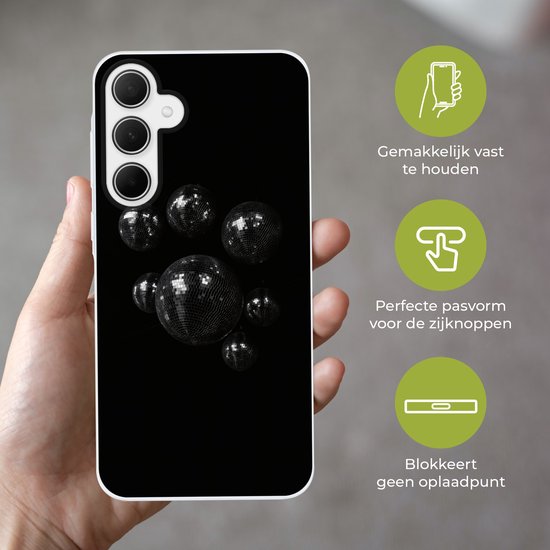Telefoonhoesje Geschikt voor Samsung Galaxy A35 hoesje - Discoballen - Minimalistisch - Zwart - Siliconen Telefoonhoesje Telefoonhoesje
