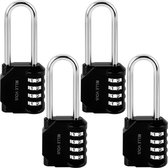 Belle Vous 4 Pak Zware Kwaliteit Zwarte 4 Cijferige Combinatie Hangsloten - 4,2 x 2,2 x 11 cm - Waterdicht Binnen/Buiten Veiligheidsslot voor Gym & School Lockers, Hekken en Tralies
