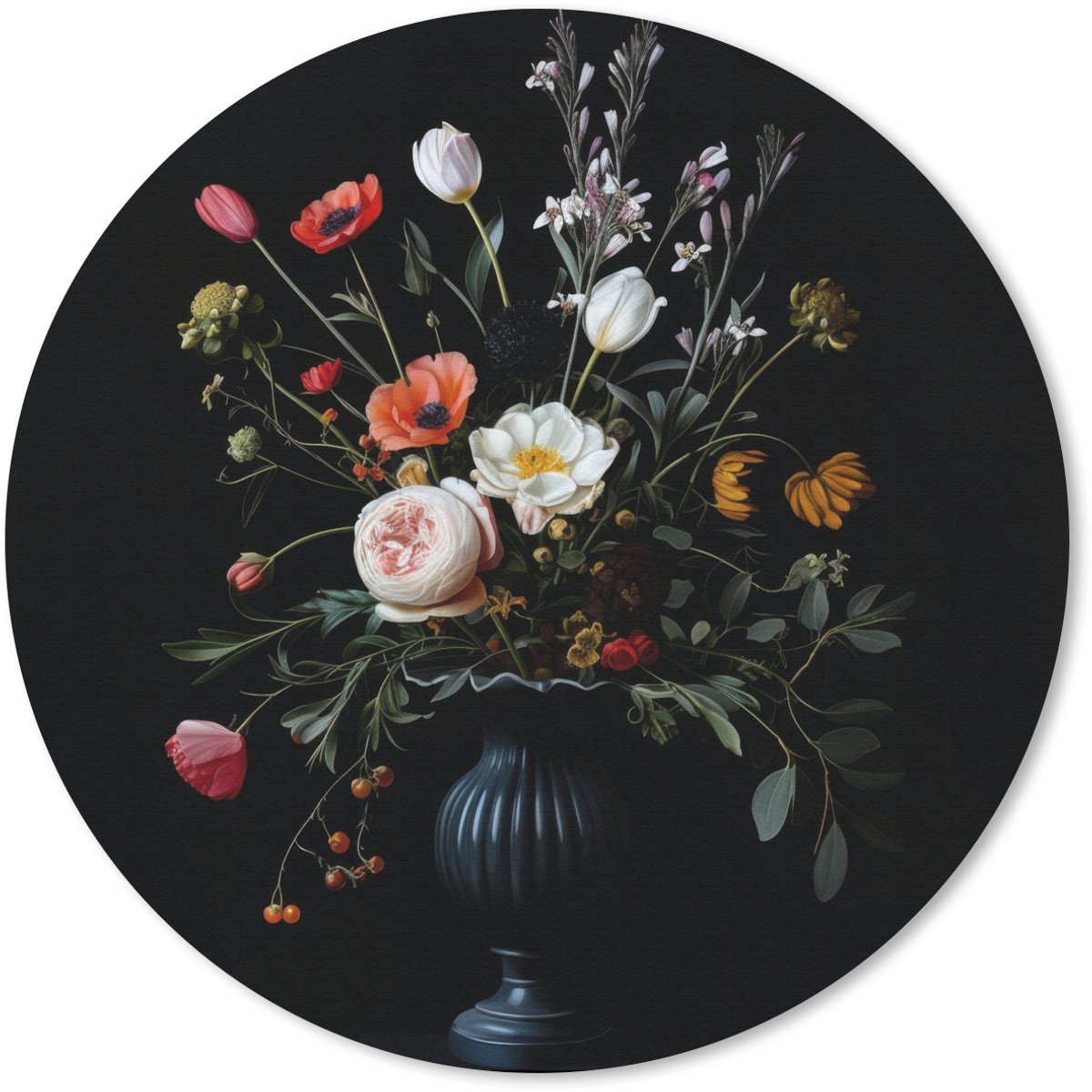 Muismat rond 30x30 cm - Mousepad Bloemstuk - Vaas - Zwart - Ronde muismatten