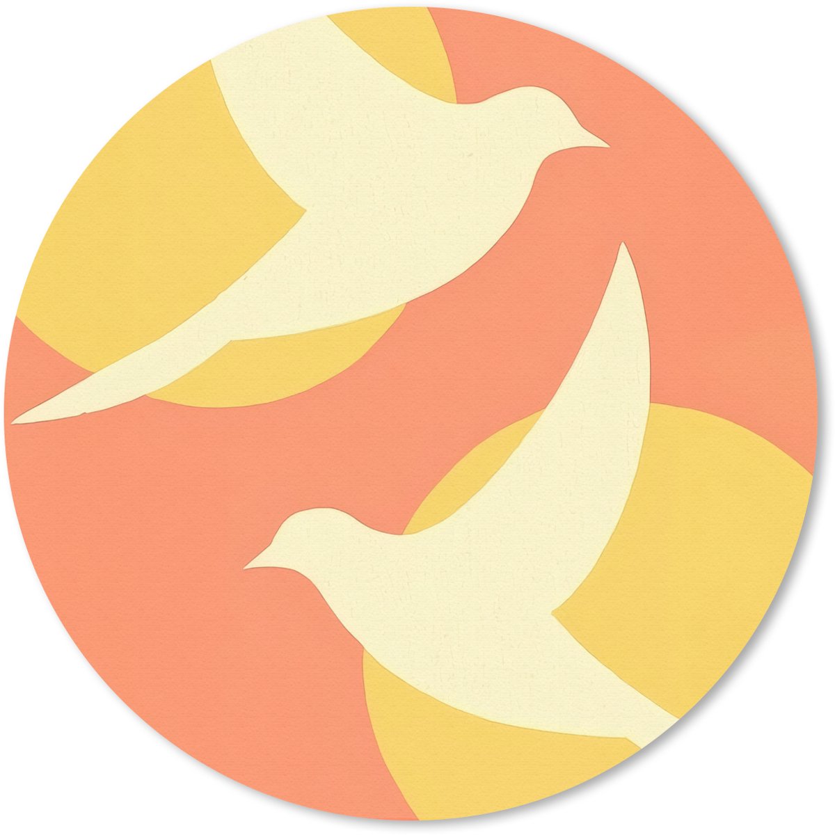 Muismat rond 50x50 cm - Mousepad Vogels - Cirkels - Geel - Ronde muismatten