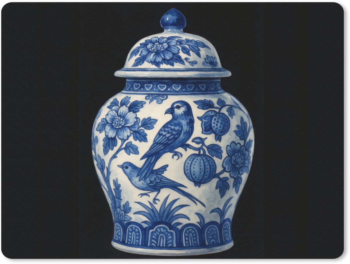 Muismat 23x19 cm - Mousepad Pot - Delfts Blauw - Bloemen - Muismatten