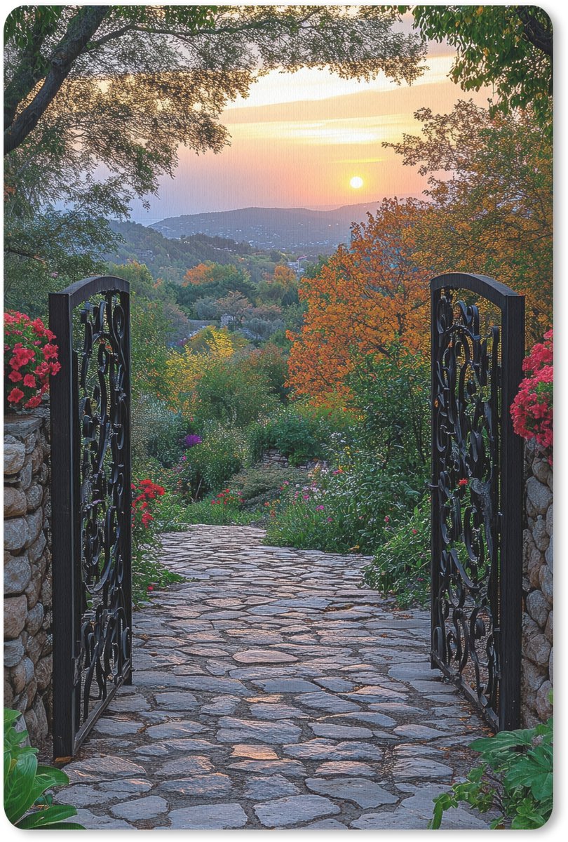 Muismat 18x27 cm - Mousepad Landschap - Hek - Pad - Zonsondergang - Natuur - Muismatten