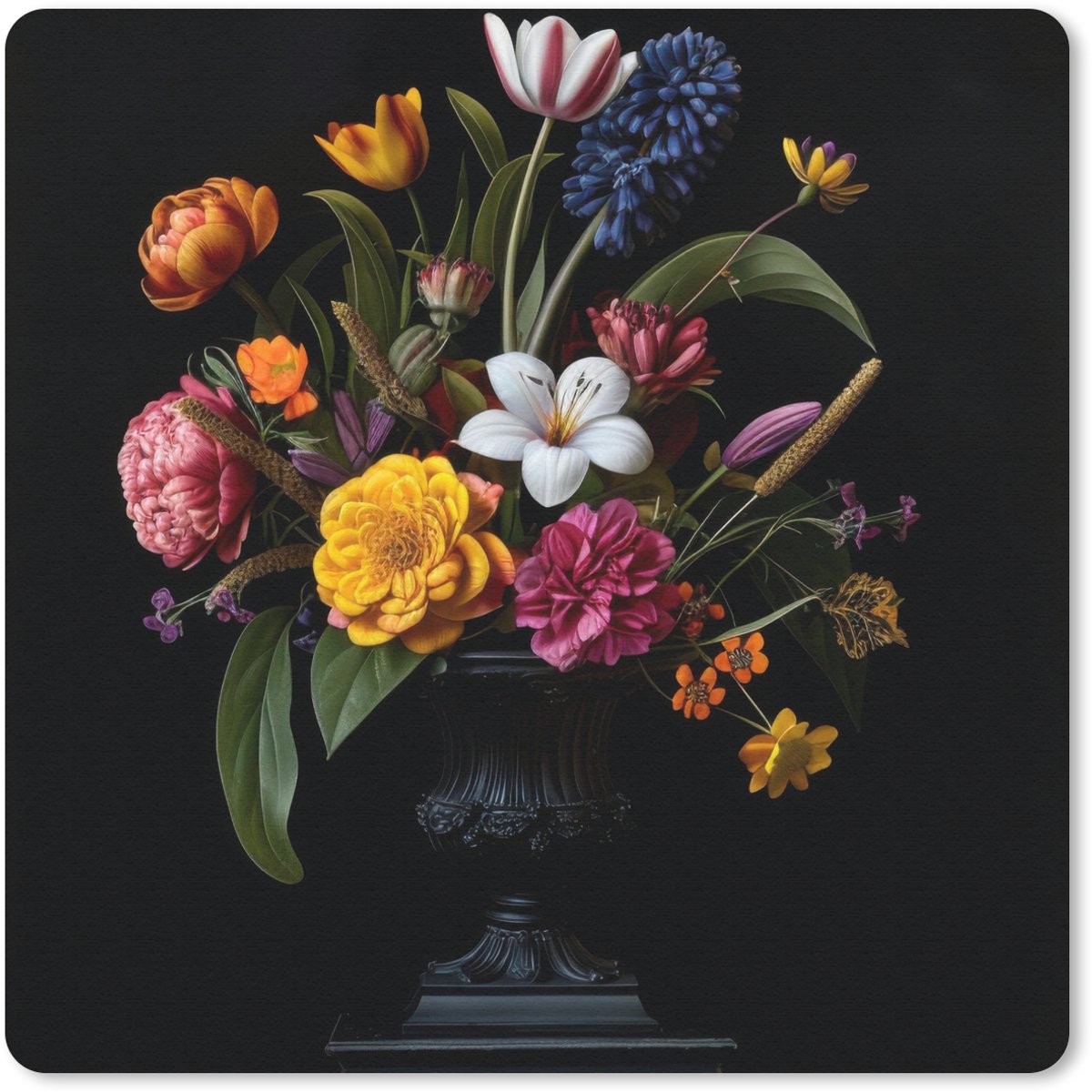 Muismat 20x20 cm - Mousepad Lente - Bloemen - Klassiek - Vaas - Muismatten
